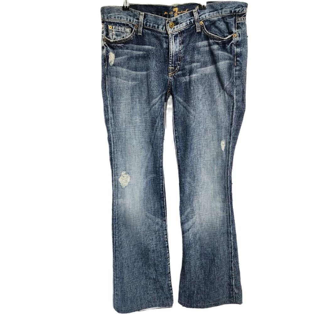 Vintage 7 For All Mankind Low Rise Flare Distressed Jeans 32 x 31.5 Made in USA